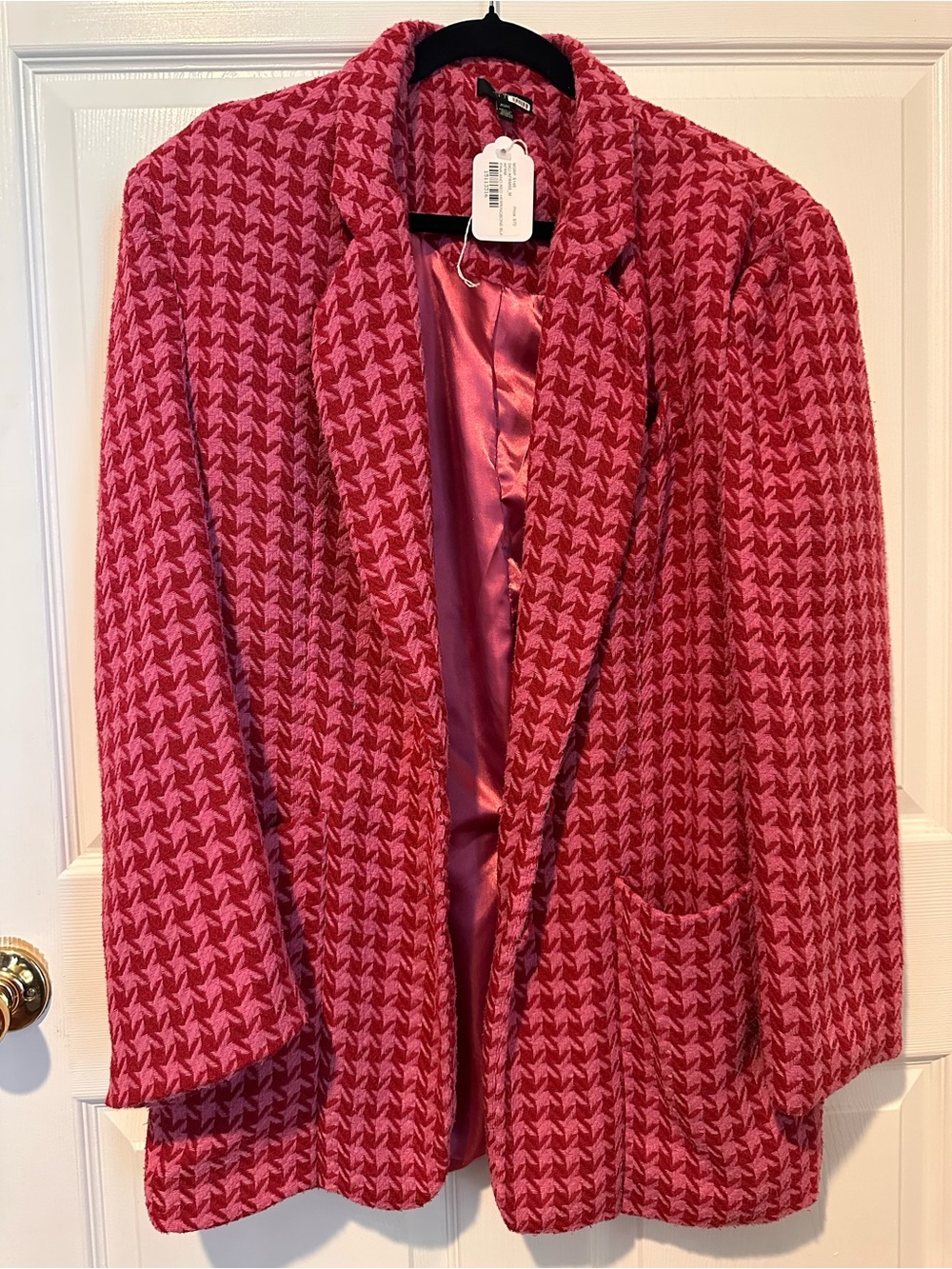 AFRM Pink and Red Herringbone Open-Front Blazer